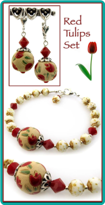 Red Tulips Bracelet and Earrings