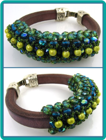 Lime and Capri Jeweled Leather Bracelet