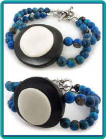 Wood Button and Blue Jasper Double-Strand Bracelet