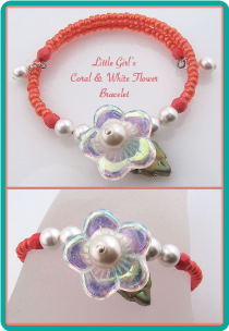 Little Girl's Coral Bead and White Flower Bracelet