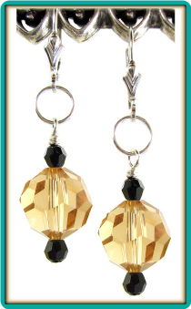 Crystal Ball Earrings:  Champagne with Jet
