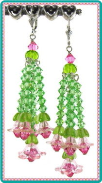 Pink Blossom and Peridot Crystal Cascading Chandelier Earrings