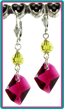 Cosmic Ruby and Lime Unique Crystal Earrings