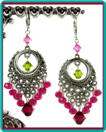 Fuchsia and Olive Crystal Chandelier Earrings