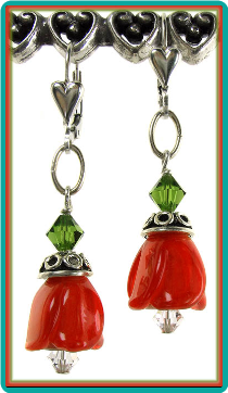 Red-Orange Tulip Bell Lampwork Earrings