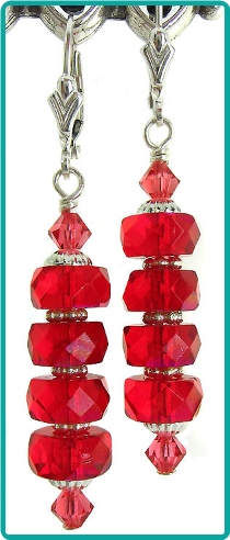 Ruby Red Faceted Rondelle Stack Earrings