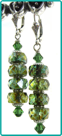 Sage Picasso Crystal Rondelle Stack Earrings