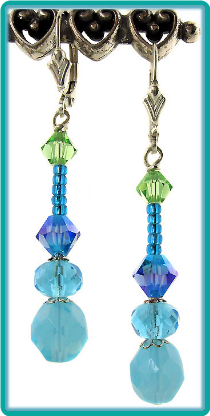 Aqua and Blue Crystal Drops Earrings