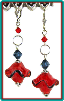 Red and Blue Ruffle Earrings