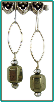 Golden Pyrite and Crystal Marquis Earrings