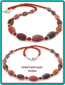 Etched Crabfire Agate Men's Beaded Necklace