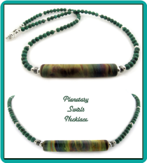 Planetary Swirls Lampwork and Turquoise Bead Necklace