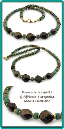 Bronzite Nuggets and African Turquoise Handmade Necklace