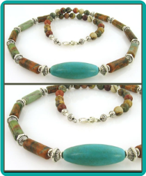 Turquoise Oval and Picasso Jasper Tube Bead Necklace