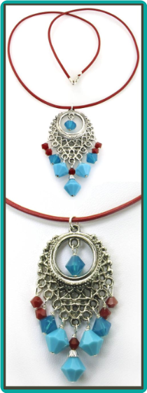 Coral Red and Turquoise Pendant Necklace