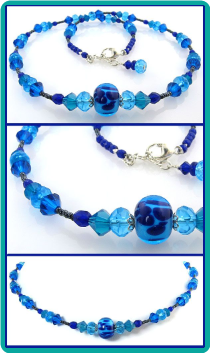 Cobalt and Turquoise Lampwork and Crystal Necklace