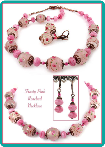 Frosty Pink Rosebud Lampwork Necklace