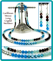 Caribbean Mocha Crystal Necklace (Long, Double Strand) and Earrings