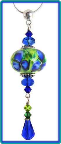 Sapphire and Lime Floral Lampwork Pendant