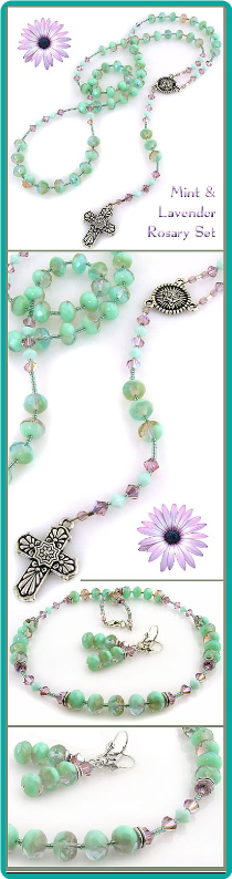 Mint and Lavender Crystal Rosary Necklace Set