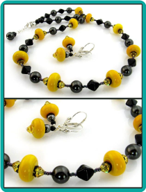Maize and Jet Lampwork Bead Necklace