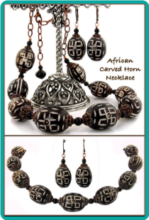 African Carved Horn Bead Handmade Necklace