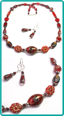 Red Collage Necklace 18"