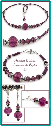 Amethyst & Lilac Lampwork & Crystal Necklace Set