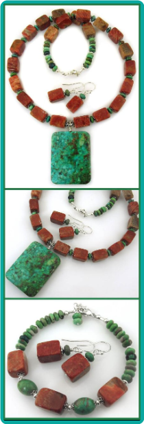 African Turquoise and Red Poppy Jasper Bead Necklace