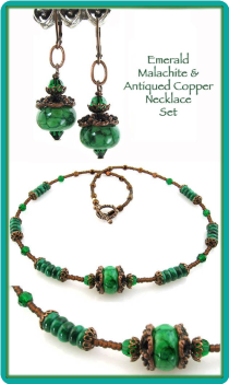 Emerald Malachite & Antiqued Copper Necklace Set