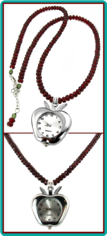 Apple Watch Necklace with Dark Red Faceted Beads