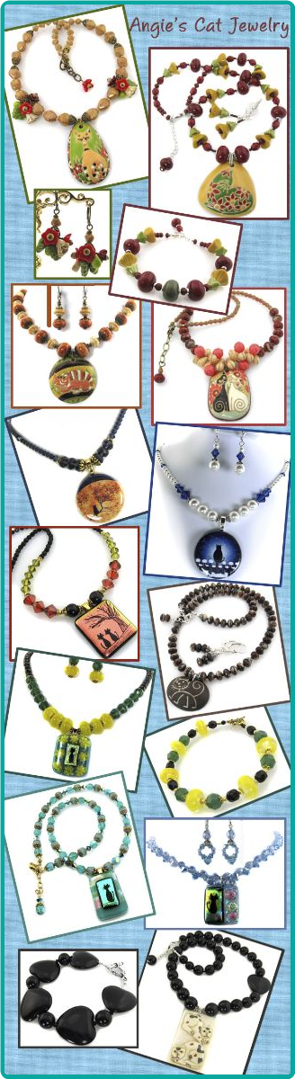 A gorgeous collection of custom-designed necklaces featuring unique pendants, especially cat pendants!