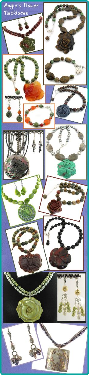 This collection of handmade, custom necklaces feature a variety of flower-shaped pendants.