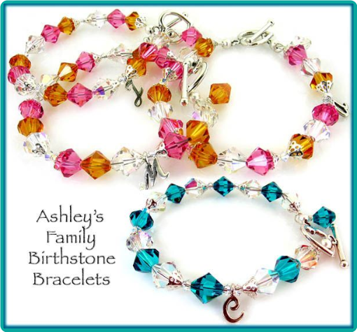 Custom Family Birthstone Bracelets Made with the Birthstone Colors of Each Family Member