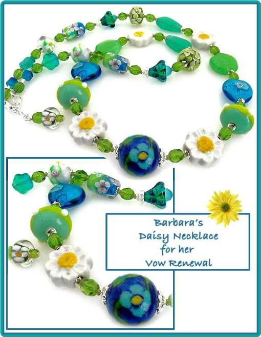 Daisies and hearts summer beaded necklace