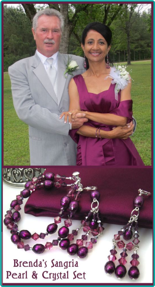 Sangria purple freshwater pearls and crystals custom bracelet and earrings
