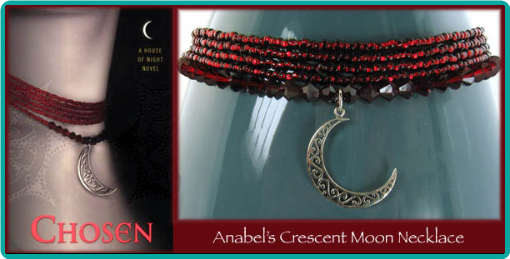 "Chosen" crescent moon and garnet crystals custom crystal bead necklace
