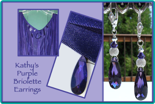 Deep purple cubic zirconium crystal earrings with stardust beads