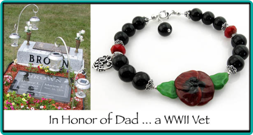 Custom made poppy flower bracelet to honor a WWII veteran