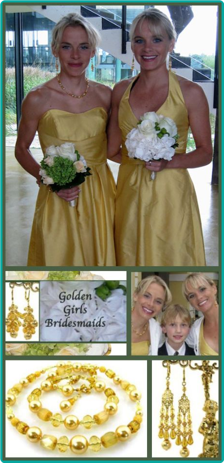 Custom golden yellow bridesmaid jewelry made to match their sunshine yellow dresses.