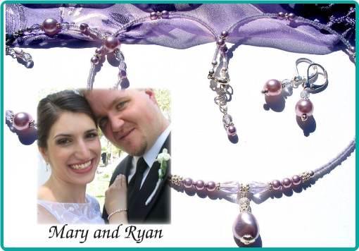 Delicate lavender necklaces and earrings were made to match the bridesmaids' dresses for Mary and Ryan's wedding.