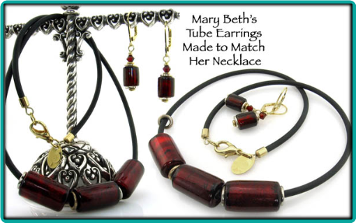 Custom garnet tube bead necklace and earrings