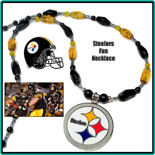 Custom designed Pittsburgh Steelers necklace in black and gold with logo pendant