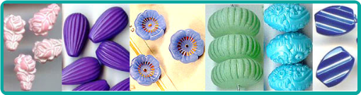 Examples of vintage glass beads show their variety of shape, color and size.