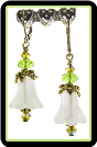 Frosted White Bellflower Earrings with Lime Crystals