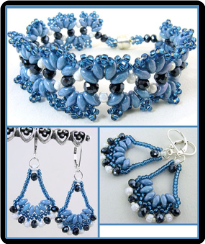 Blue Waves Hand Beaded Bracelet and Earrings