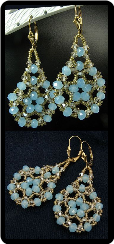 Frosty Blue and Champagne Gold Medallion Earrings