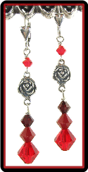 Silver Rose and Red Crystal Earrings