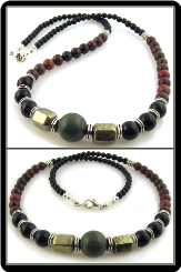 Picasso Bead, Golden Pyrite, Onyx and Jasper Men's Bead Necklace