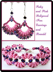 Ruby and Pink Bollywood Fan Earrings and Bracelet